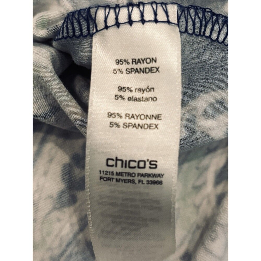 Chico’s Blouse Top Womens Size 2 US Large Blue White Paisley Floral Stretch - Picture 4 of 7
